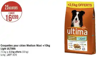 Géant Casino Ultima croquettes pour chien medium maxi +10kg light offre