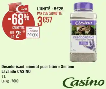 Géant Casino Casino désodorisant minéral pour litière senteur lavande offre
