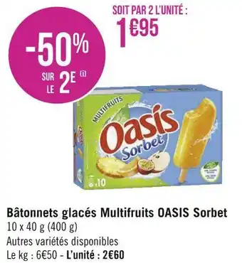 Géant Casino Oasis bâtonnets glacés multifruits sorbet offre
