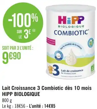 Géant Casino Hipp biologique lait croissance 3 combiotic dès 10 mois offre