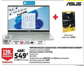 Auchan Portable r515ja-ej2161w asus + pack norton 360 platinum offre