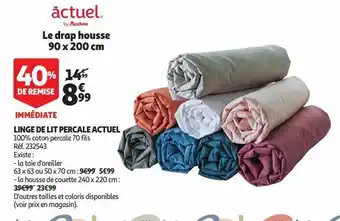 Auchan Linge de lit percale actuel le drap housse 90 x 200 cm offre