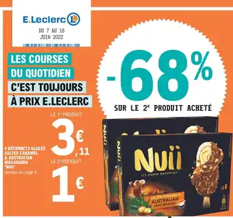 E.Leclerc Nuii 4 Bâtonnets Glacés Salted Caramel & Australian Macadamia offre