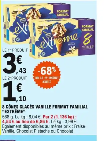 E.Leclerc Extrême 8 Cônes Glacés Vanille Format Familial offre