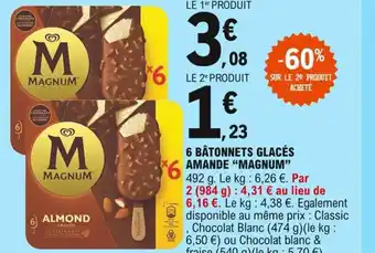 E.Leclerc Magnum 6 Bâtonnets Glacés Amande offre