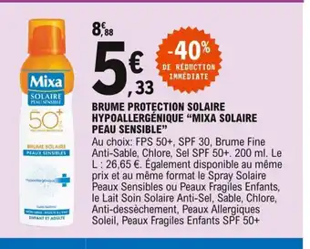 E.Leclerc Brume Protection Solaire Hypoallergénique Mixa Solaire Peau Sensible offre
