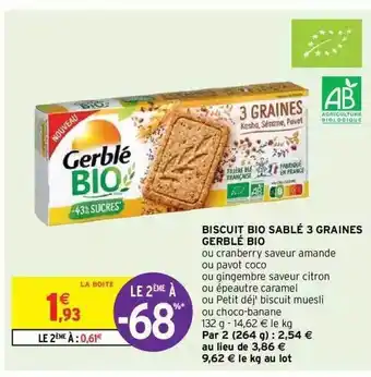 Intermarché Hyper Biscuit Bio Sablé 3 Graines Gerblé Bio offre