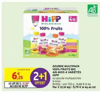 Intermarché Hyper Gourde Multipack 100% Fruits Bio 4-6 Mois 4 Variétés Hipp offre