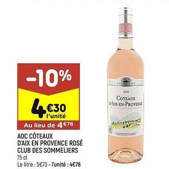Leader Price Aoc Côteaux D'aix En Provence Rosé Club Des Sommeliers offre