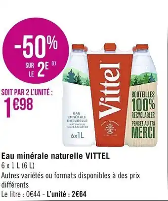 Casino Supermarchés VITTEL eau minérale naturelle offre