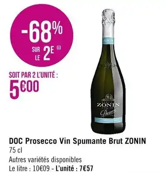 Casino Supermarchés DOC prosecco vin spumante brut ZONIN offre