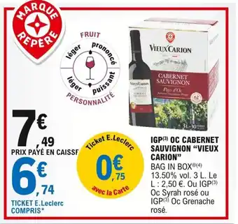 E.Leclerc "VIEUX CARION" IGP oc cabernet sauvignon offre