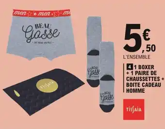 E.Leclerc TISSAIA 1 boxer + 1 paire de chaussettes + boite cadeau homme offre