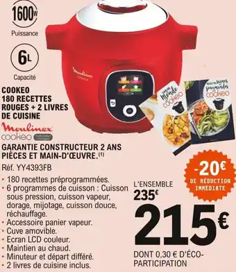 E.Leclerc MOULINEX COOKEO cookeo 180 recettes rouges + 2 livres de cuisine offre