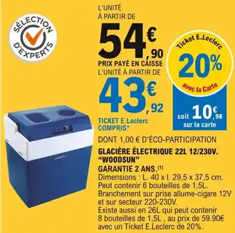 E.Leclerc "WOODSUN" glacière électrique 22L 12/230V offre
