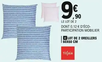 E.Leclerc TISSAIA lot de 2 oreillers 60x60 cm offre
