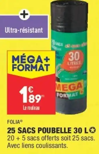 ALDI Folia 25 Sacs Poubelle 30 L offre