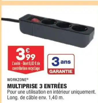 ALDI Workzone Multiprise 3 Entrées offre