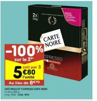 Leader Price Carte Noire Café Moulu N°9 Espresso offre