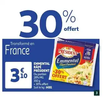 Auchan Supermarché Emmental Râpé Président offre