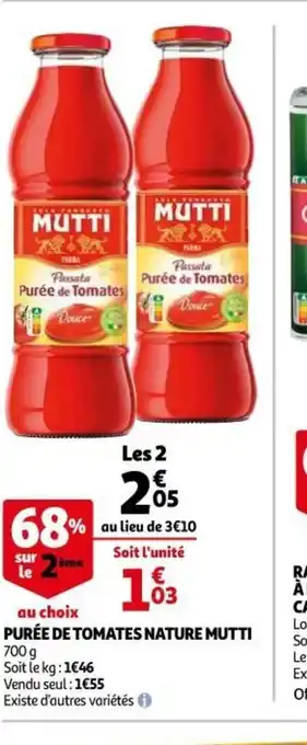 Auchan Supermarché Purée de Tomates Nature Mutti offre