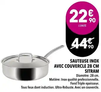 Supeco Sitram sauteuse inox avec couvercle 28 cm offre