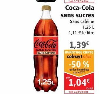 Colruyt Coca-cola sans sucres offre