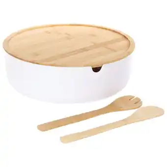 Stokomani Saladier en bambou couvercle + couverts offre