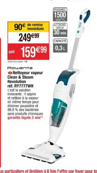 Cora x Carrefour Nettoyeur vapeur Clean & Steam Revolution réf. Ry7777WH offre
