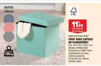 ALDI Pouf Avec Espace De Rangement Home Création Living offre