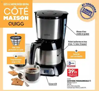 ALDI Cafétière Programmable Quigg offre