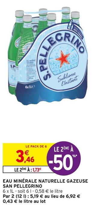 Intermarché San pellegrino eau minérale naturelle gazeuse offre