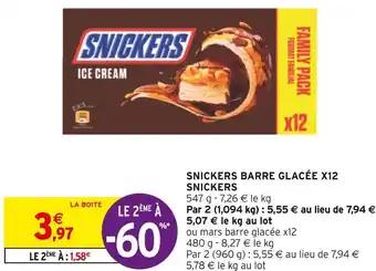 Intermarché Snickers snickers barre glacée x12 offre