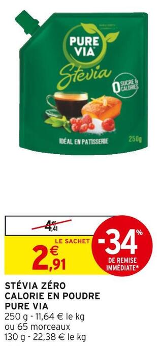 Intermarché Pure via stévia zéro calorie en poudre offre