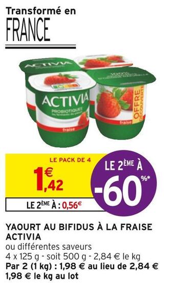 Intermarché Activia yaourt au bifidus à la fraise offre