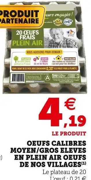 Super U Oeufs calibres moyen/gros eleves en plein air oeufs de nos villages offre