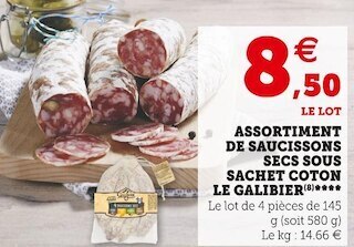 Super U Le galibier assortiment de saucissons secs sous sachet coton offre
