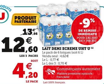 Super U U lait demi ecreme uht offre