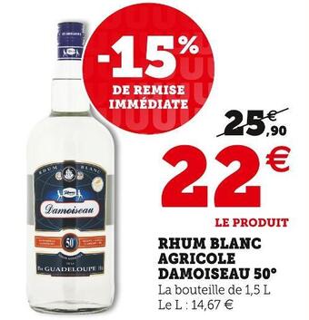 Super U Damoiseau rhum blanc agricole 50° offre