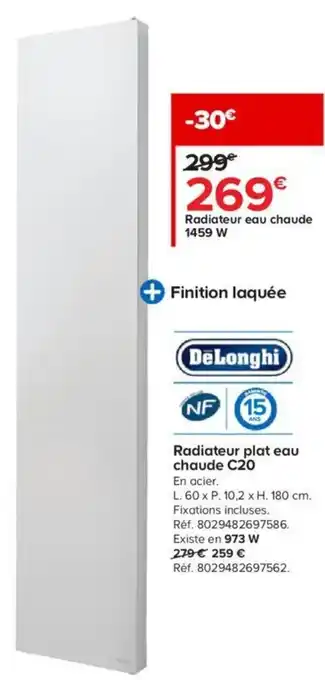 Castorama Radiateur plat eau chaude C20 offre