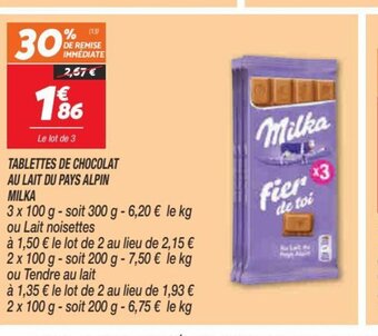 Netto Milka Tablettes de Chocolat Au Lait Du Pays Alpin offre