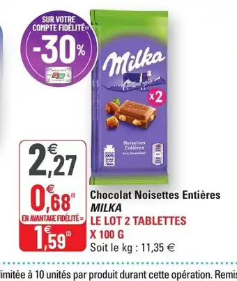 G20 Chocolat Noisettes Entières Milka offre