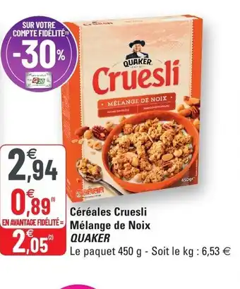G20 Céréales Cruesli Mélange De Noix Quaker offre