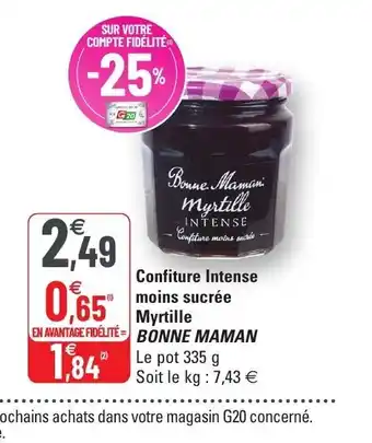 G20 Confiture Intense Moins Sucrée Myrtille offre