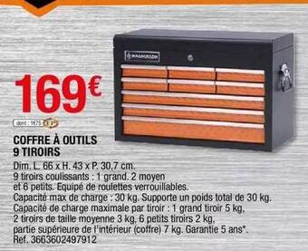 Brico Dépôt Coffre à Outils 9 Tiroirs offre