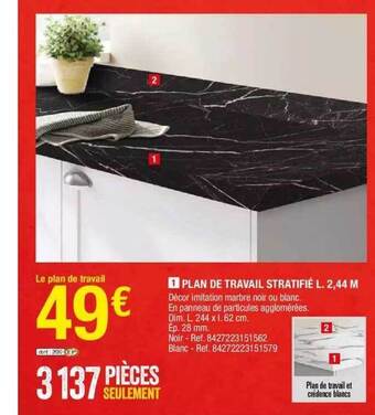 Brico Dépôt Plan De Travail Stratifié L. 2,44 M offre