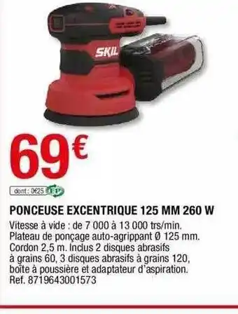 Brico Dépôt Ponceuse Excentrique 125 Mm 260 W Skil offre