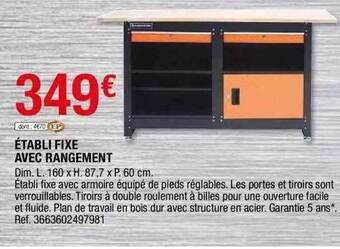 Brico Dépôt établi Fixe Avec Rangement offre