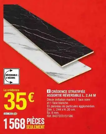 Brico Dépôt Crédence Stratifié Assortie Réversible L. 2,44 M offre