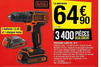 Brico Dépôt Perceuse Sans Fil 18 V Black + Decker offre